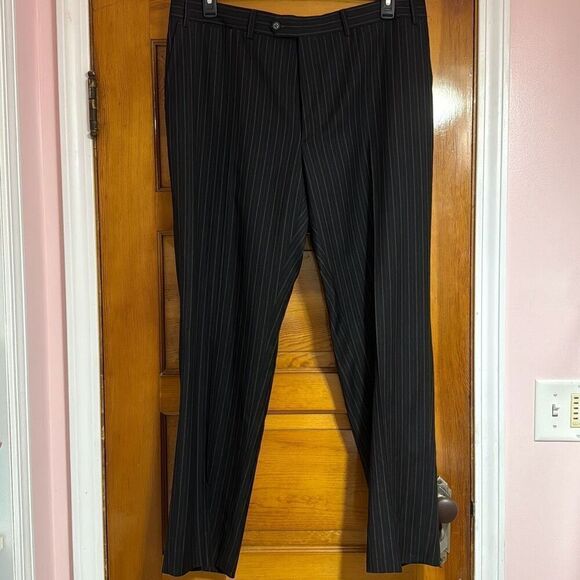 Basile Black Pinstriped Pleated Dress Pants Women’s IT 56 US 3XL - Picture 1 of 7